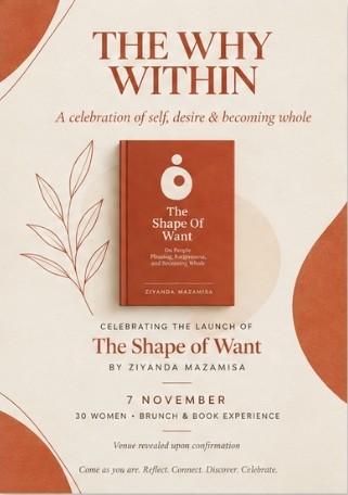 The same event poster designed with intent: a calm terracotta and cream layout with clear hierarchy and the book as the focal point